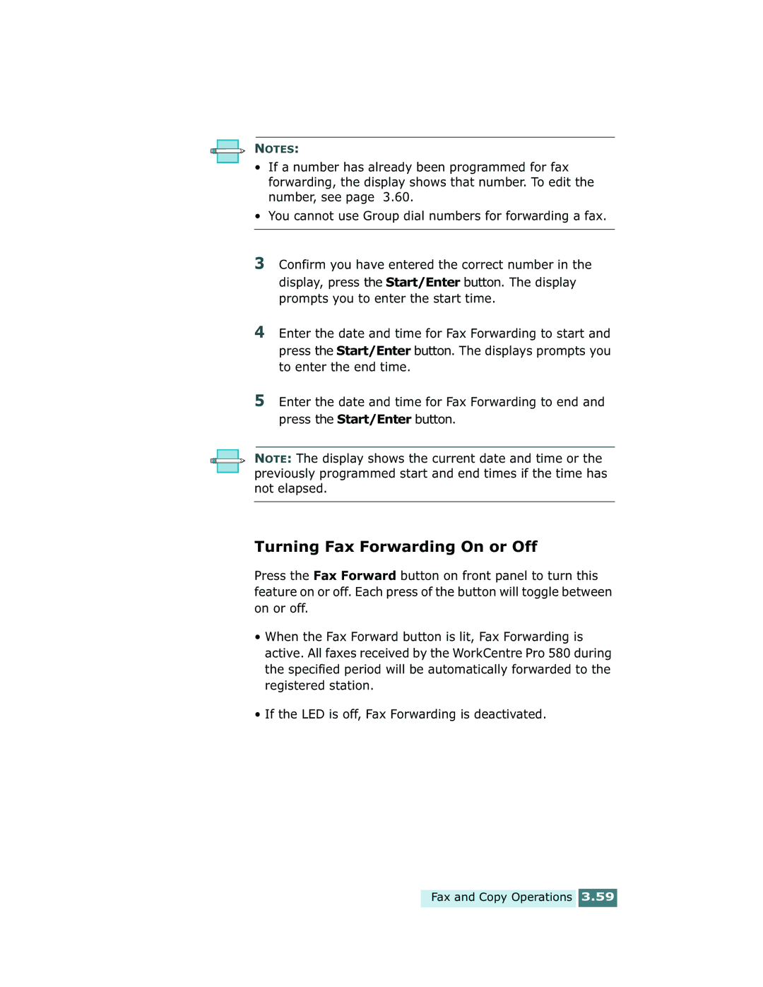 Xerox Pro 580 manual Turning Fax Forwarding On or Off 