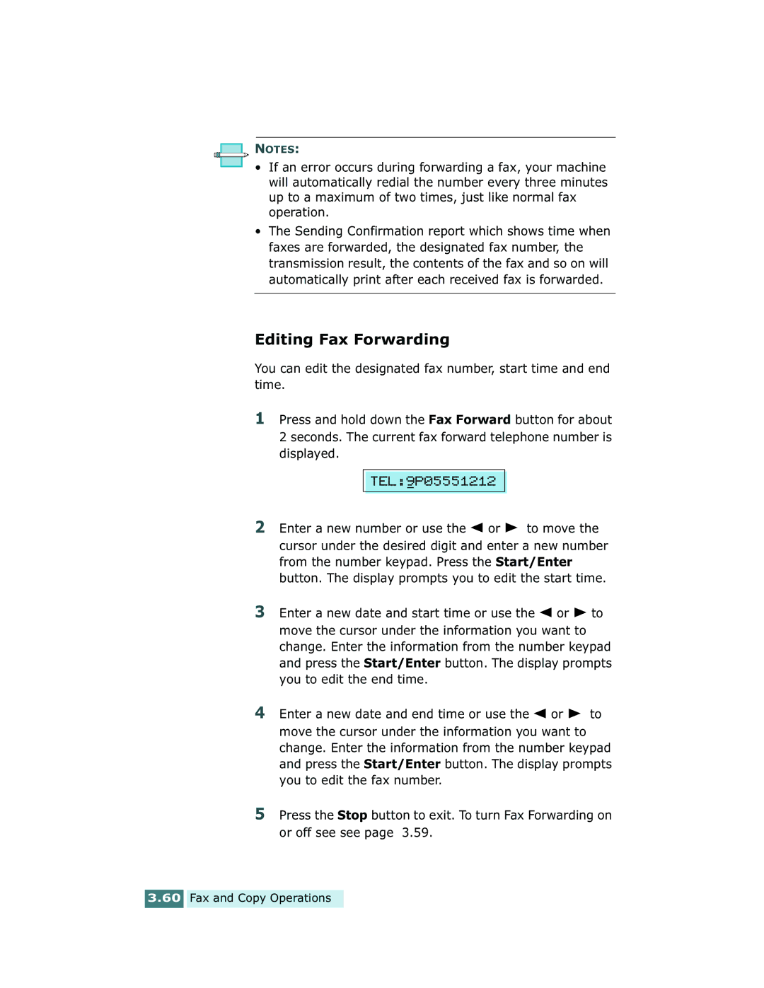 Xerox Pro 580 manual Editing Fax Forwarding 