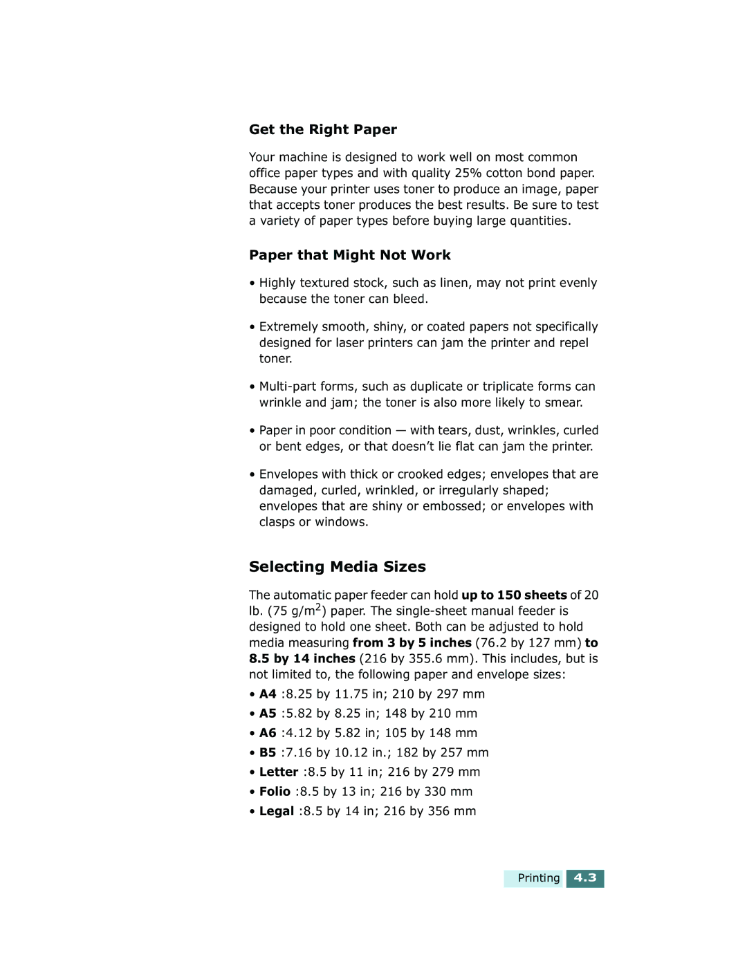 Xerox Pro 580 manual Selecting Media Sizes, Get the Right Paper 