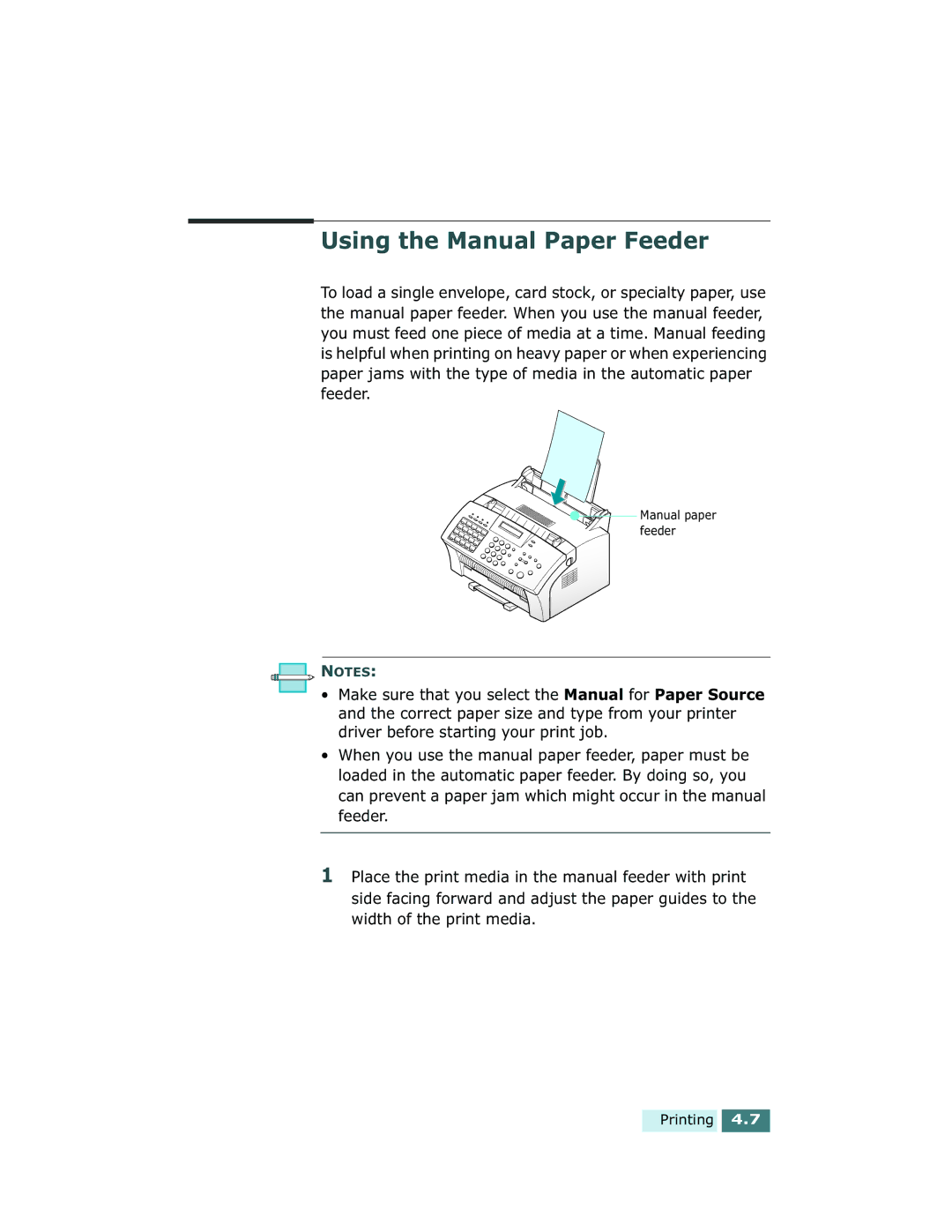 Xerox Pro 580 manual Using the Manual Paper Feeder 