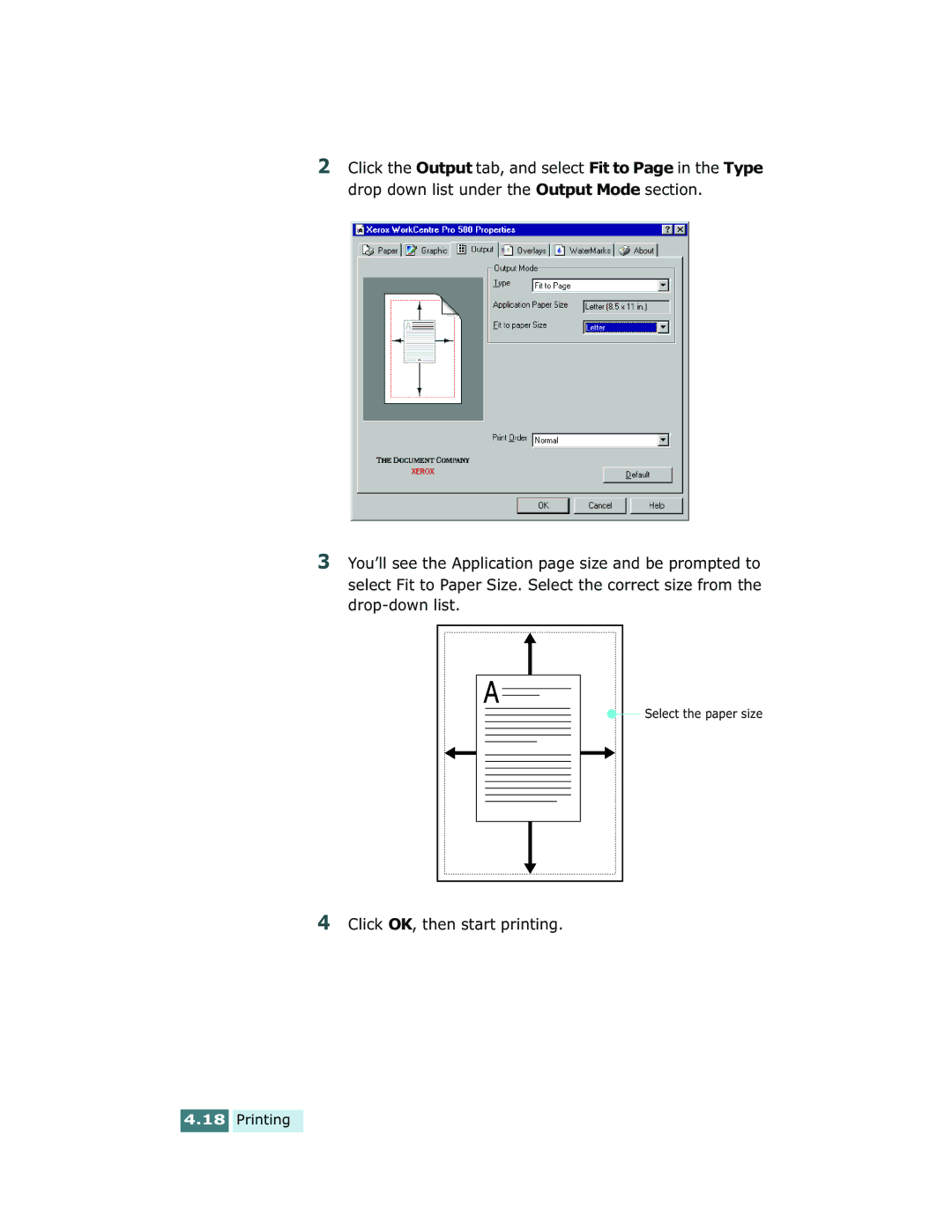 Xerox Pro 580 manual Select the paper size 