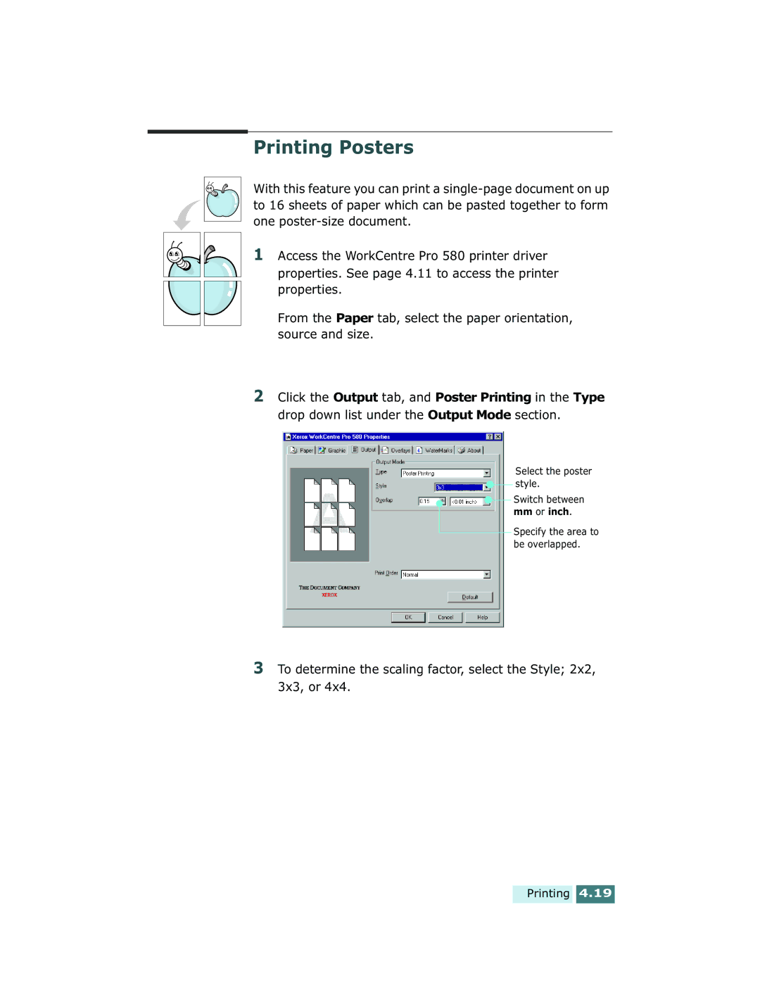 Xerox Pro 580 manual Printing Posters 