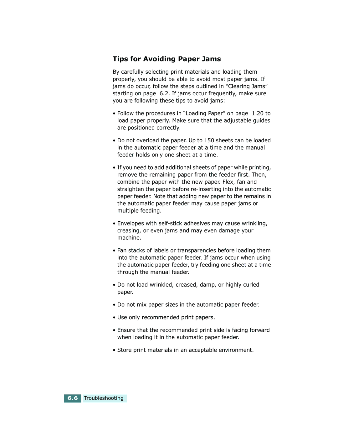 Xerox Pro 580 manual Tips for Avoiding Paper Jams 