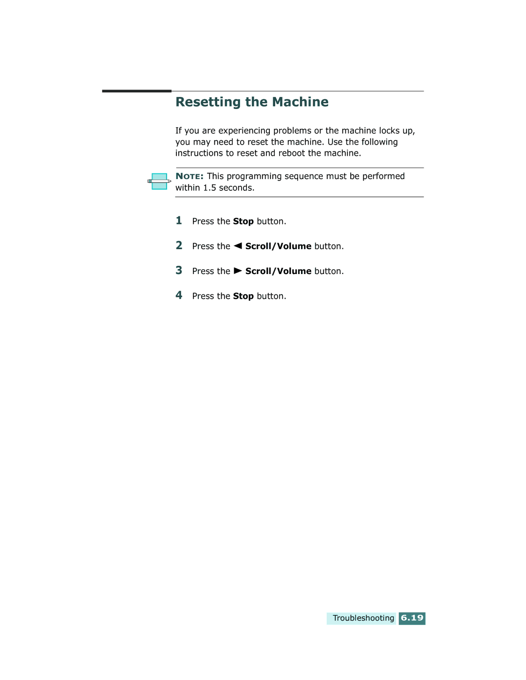 Xerox Pro 580 manual Resetting the Machine 