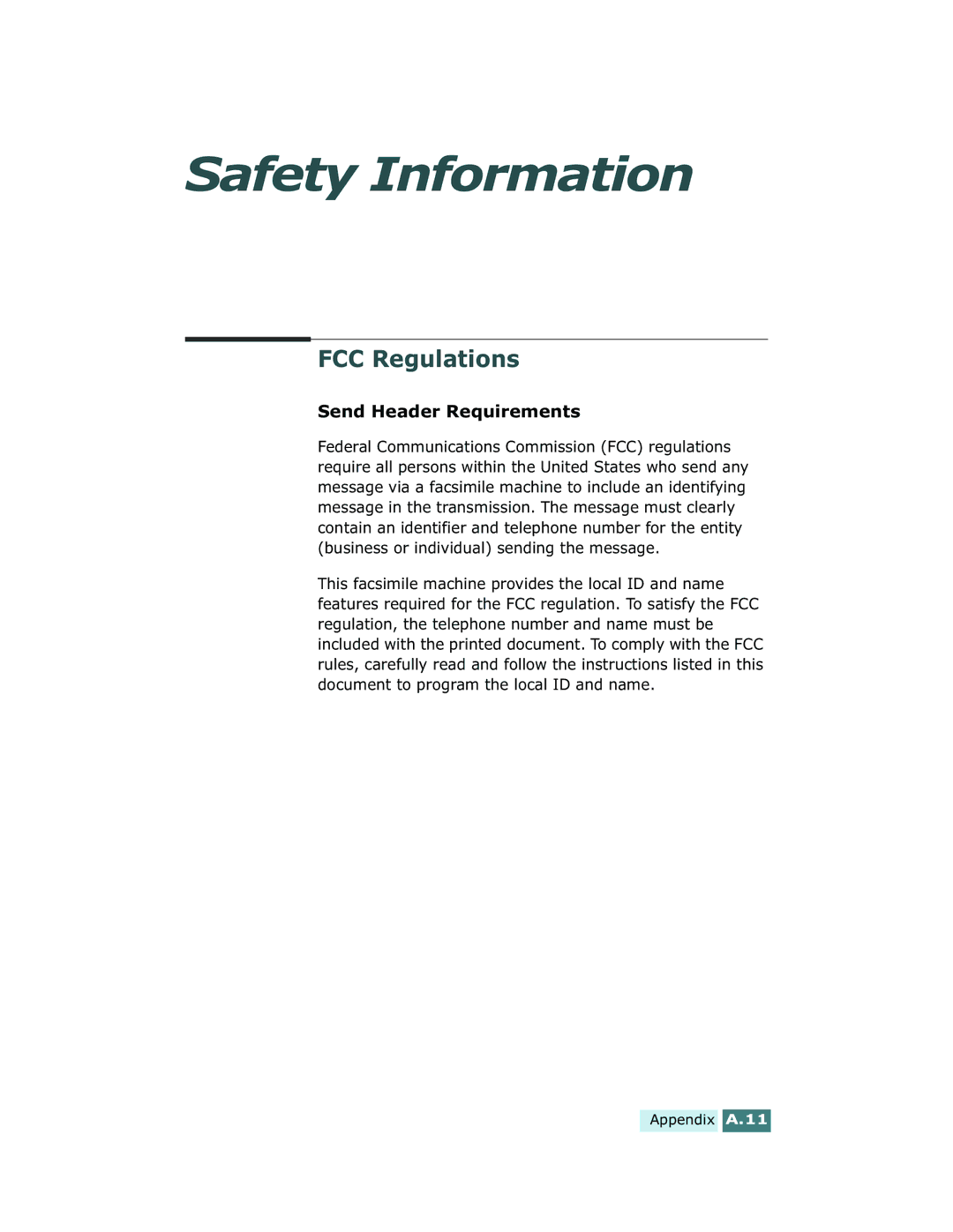 Xerox Pro 580 manual Safety Information, FCC Regulations 