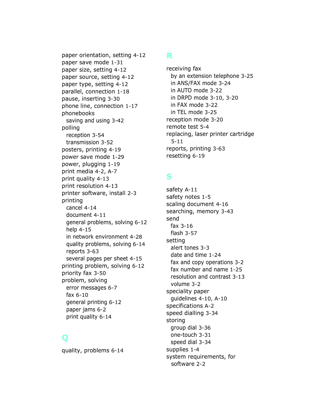 Xerox Pro 580 manual General problems, solving 6-12 help, Problem, solving error messages 6-7 fax 