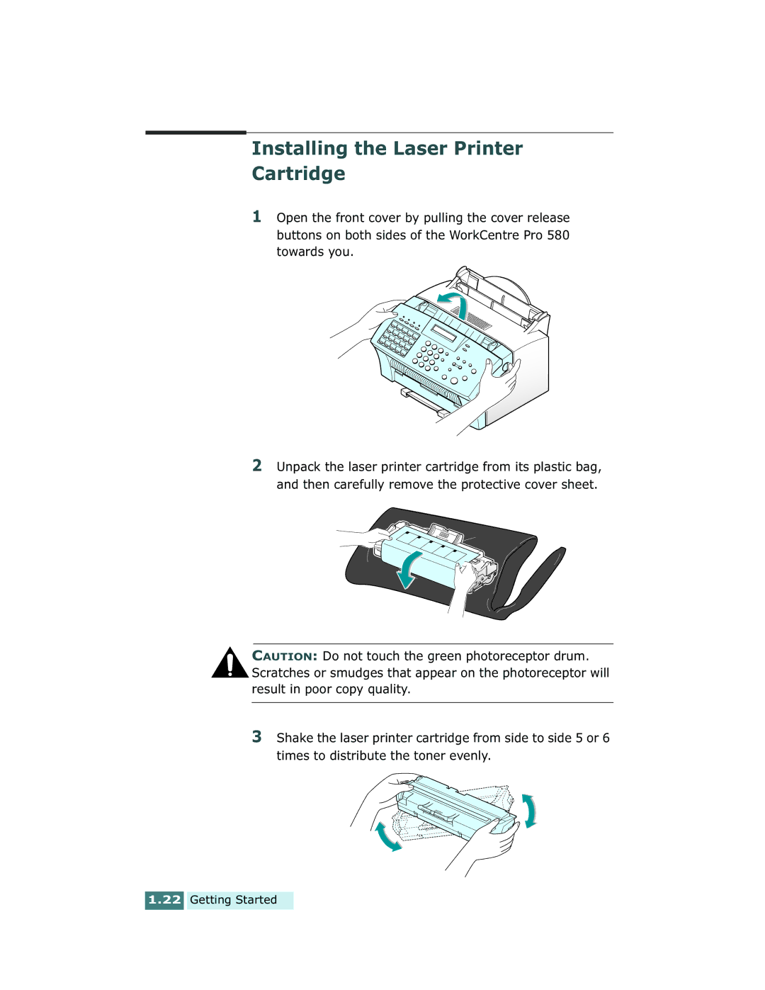 Xerox Pro 580 manual Installing the Laser Printer Cartridge 