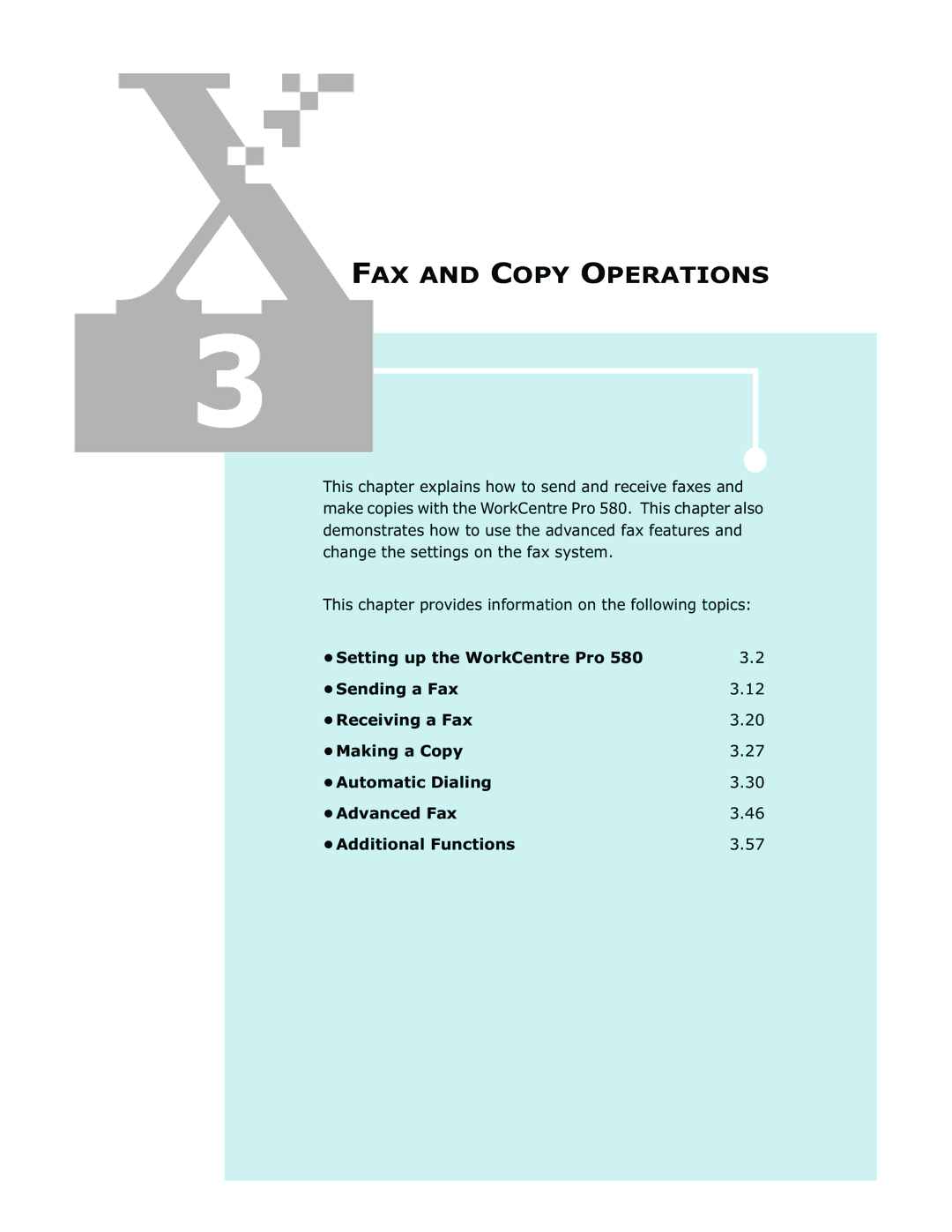 Xerox Pro 580 manual FAX and Copy Operations 