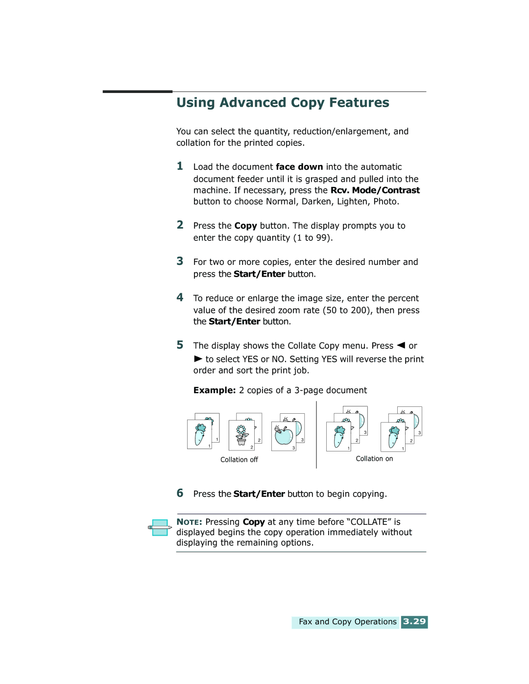 Xerox Pro 580 manual Using Advanced Copy Features, Press the Start/Enter button to begin copying 