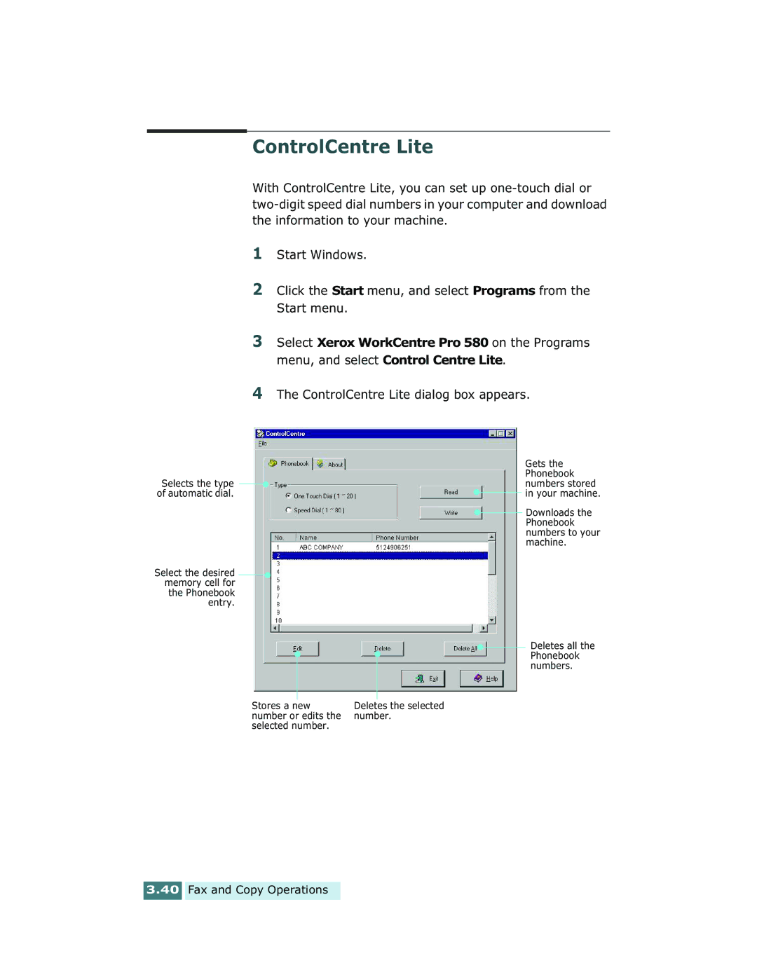 Xerox Pro 580 manual ControlCentre Lite dialog box appears 