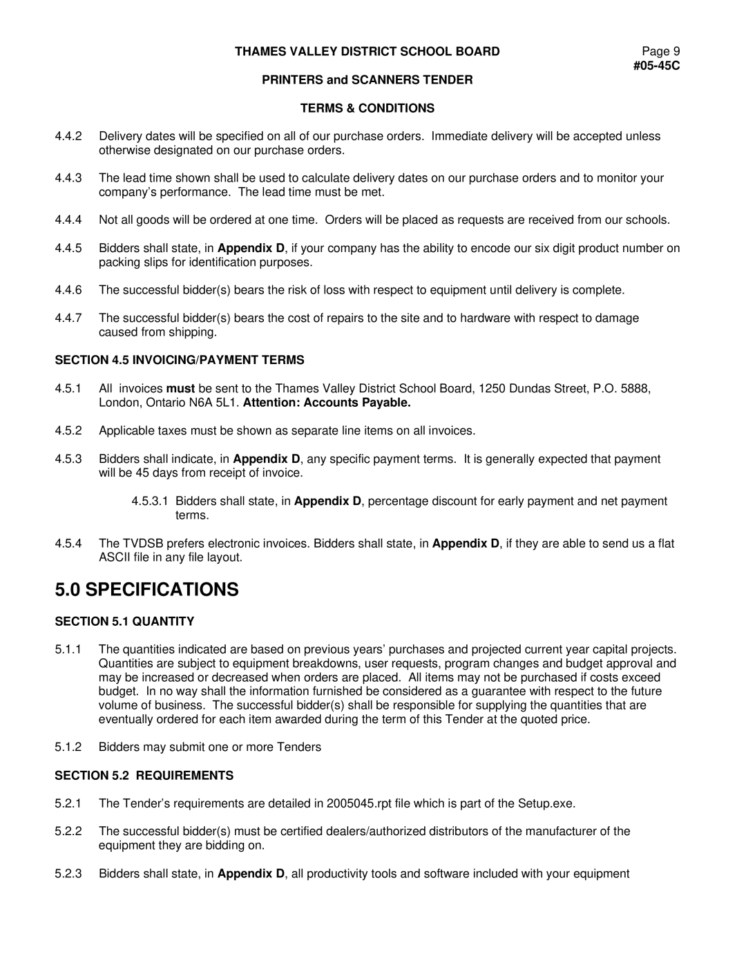 Xerox Scanner manual Specifications, INVOICING/PAYMENT Terms, Quantity, Requirements 