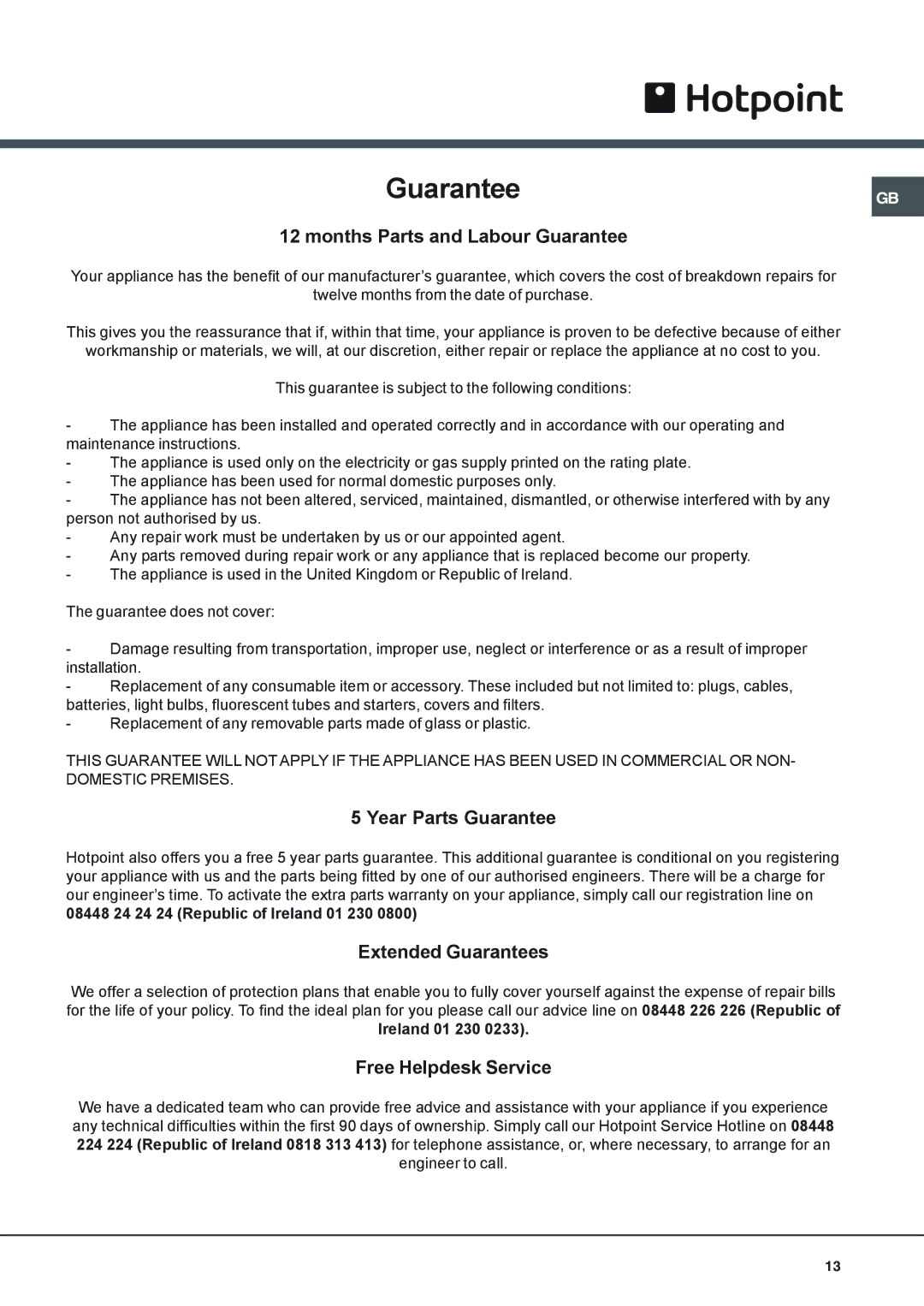 Xerox SY89PG Year Parts Guarantee, Extended Guarantees, Free Helpdesk Service, 08448 24 24 24 Republic of Ireland 01 230 