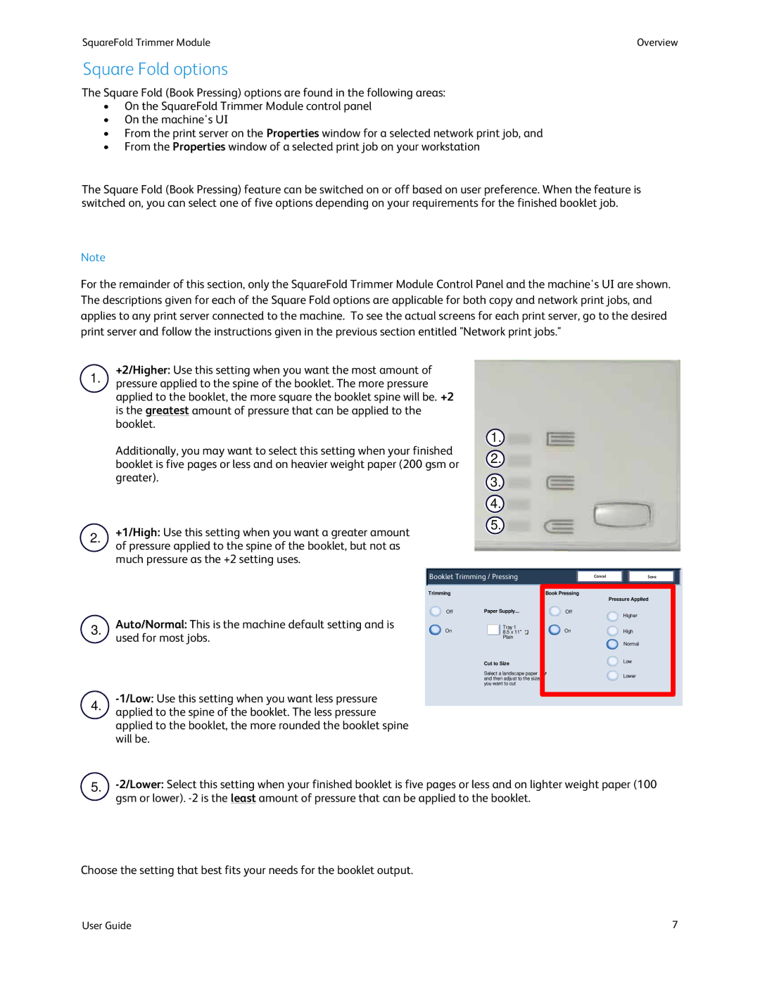 Xerox SquareFold Trimmer manual Square Fold options, Booklet Trimming / Pressing 