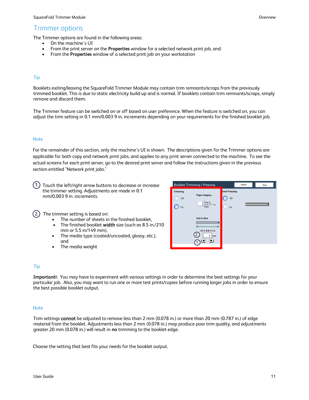 Xerox SquareFold Trimmer manual Trimmer options 