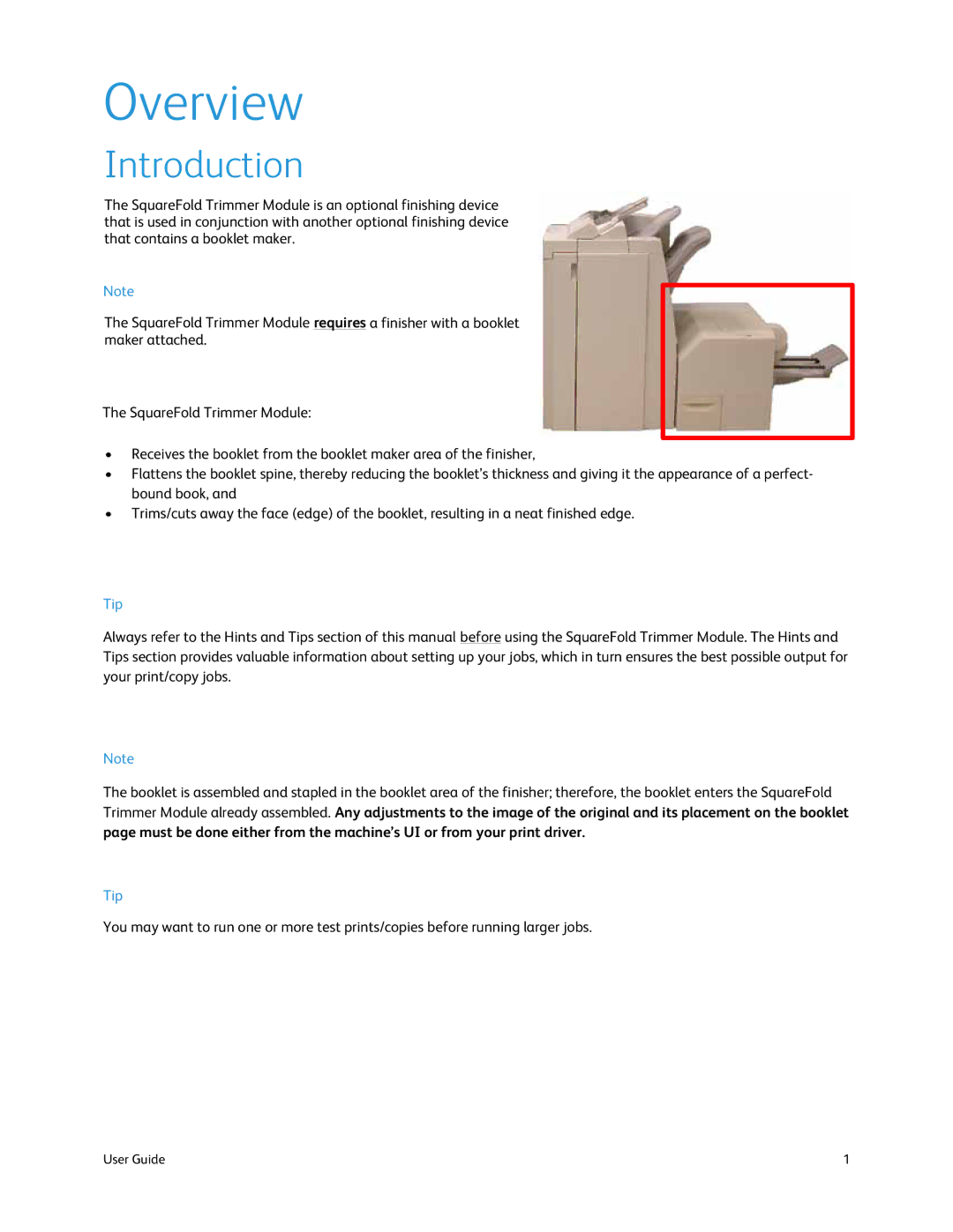 Xerox SquareFold Trimmer manual Overview, Introduction 