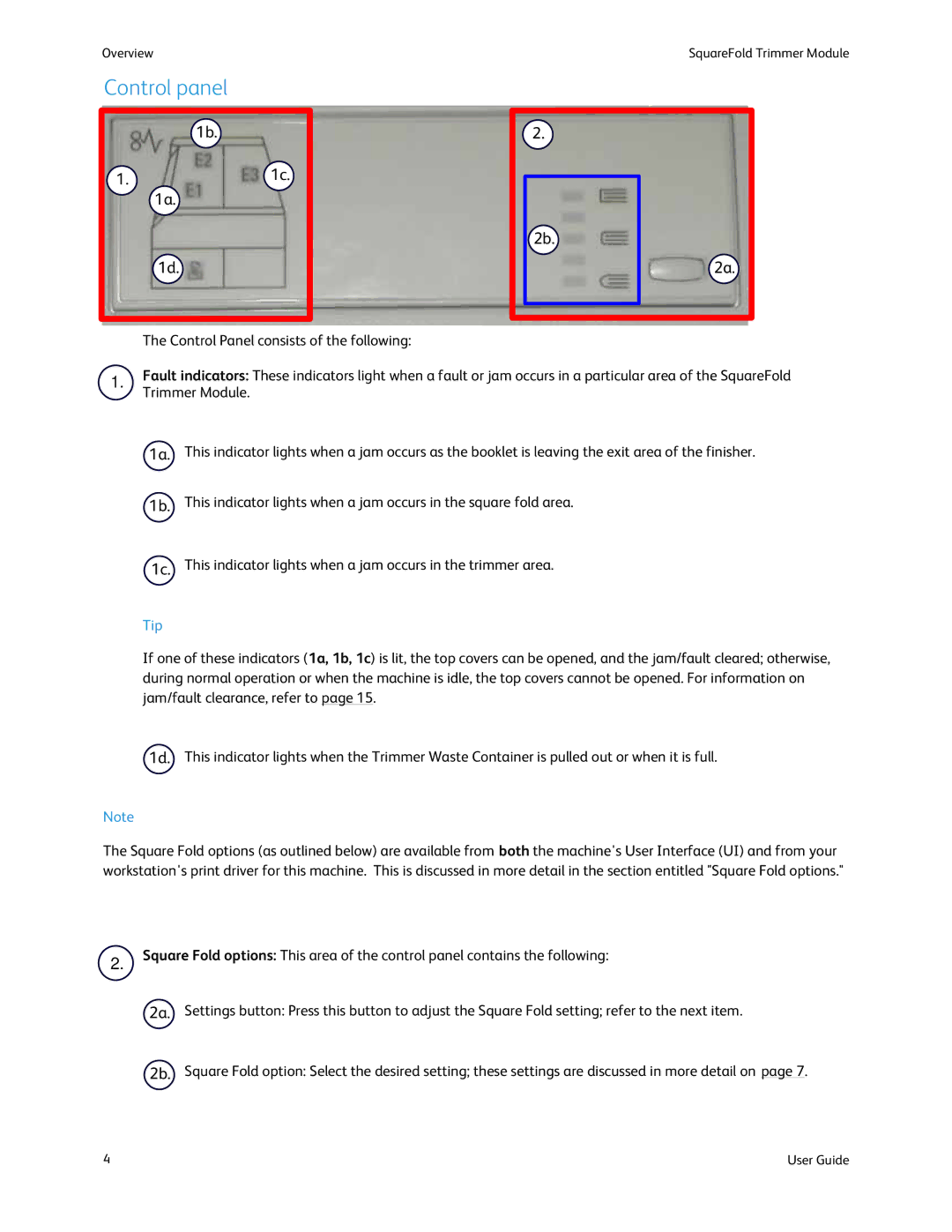 Xerox SquareFold Trimmer manual Control panel 