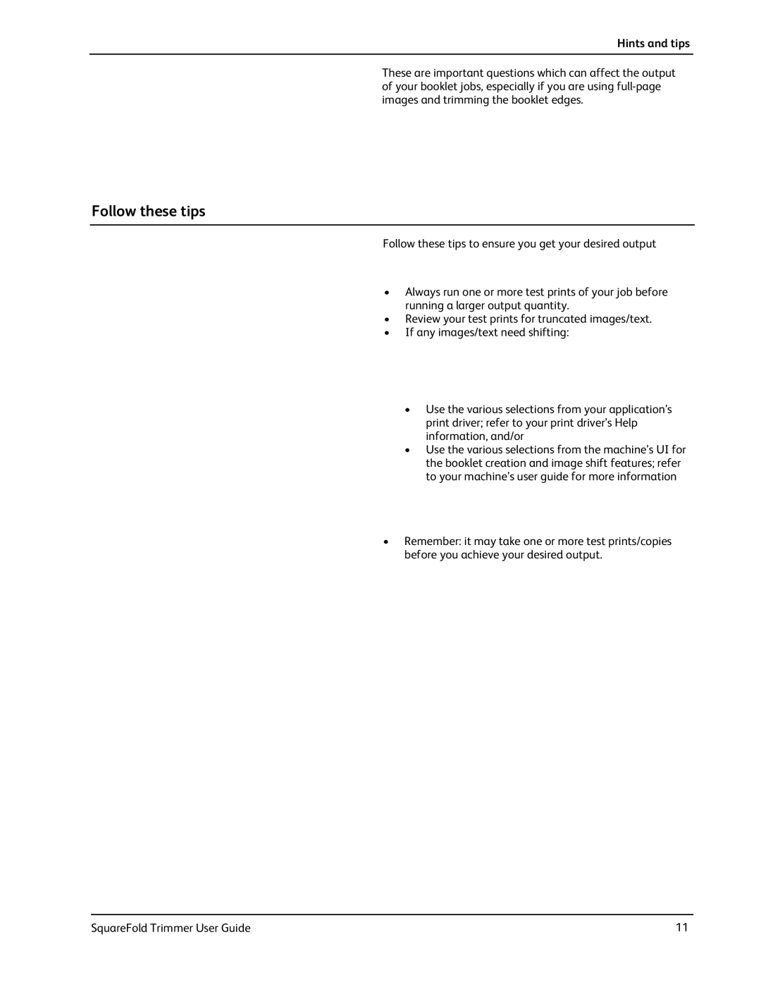Xerox SquareFold manual Hints and tips, Follow these tips 