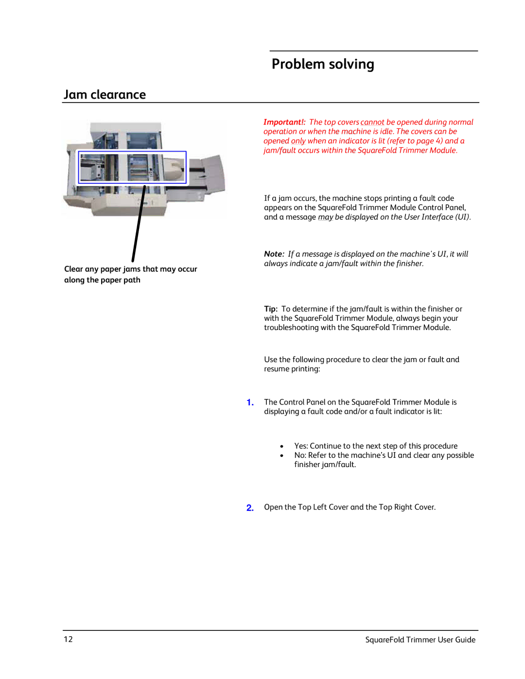 Xerox SquareFold manual Problem solving, Jam clearance 