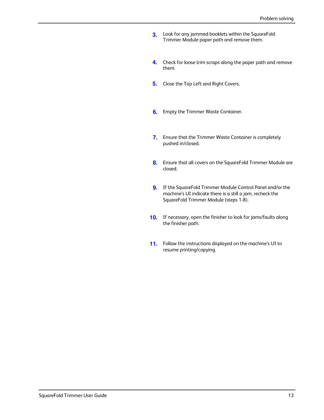 Xerox SquareFold manual Problem solving 