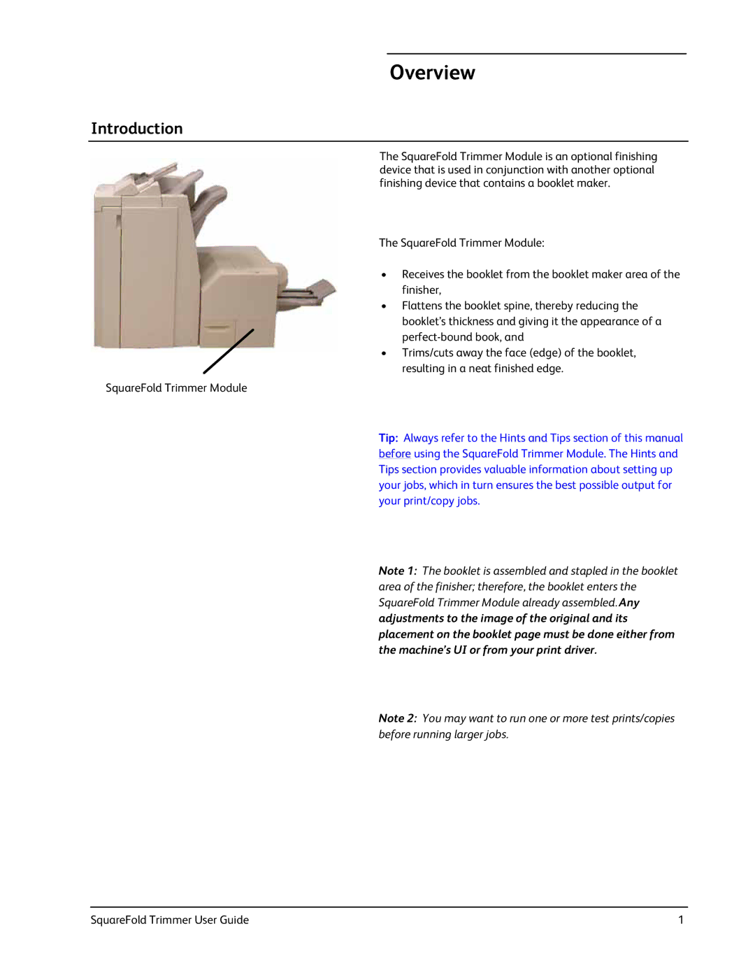 Xerox manual Overview, SquareFold Trimmer User Guide 