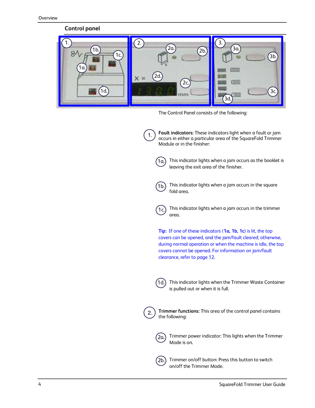 Xerox SquareFold manual Control panel, 2a.2b 