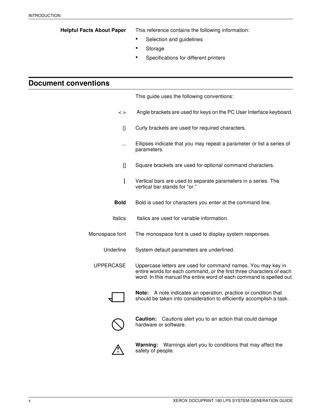 Xerox t 180 manual Document conventions, Bold 