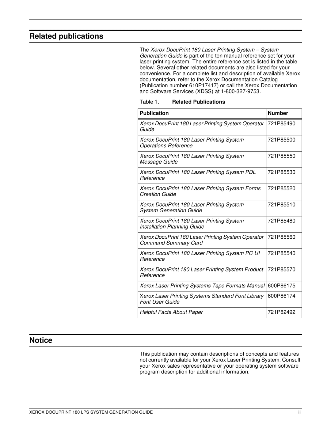 Xerox t 180 manual Related publications, Related Publications Number 