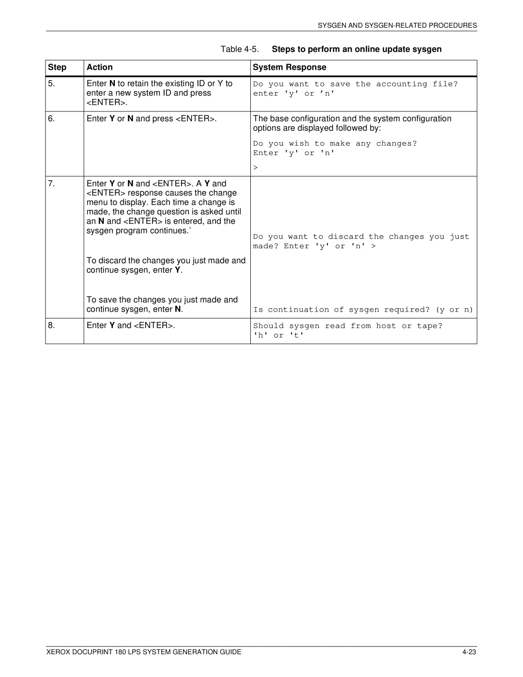 Xerox t 180 manual Enter y or ’n, Made? Enter y or n, Or t 