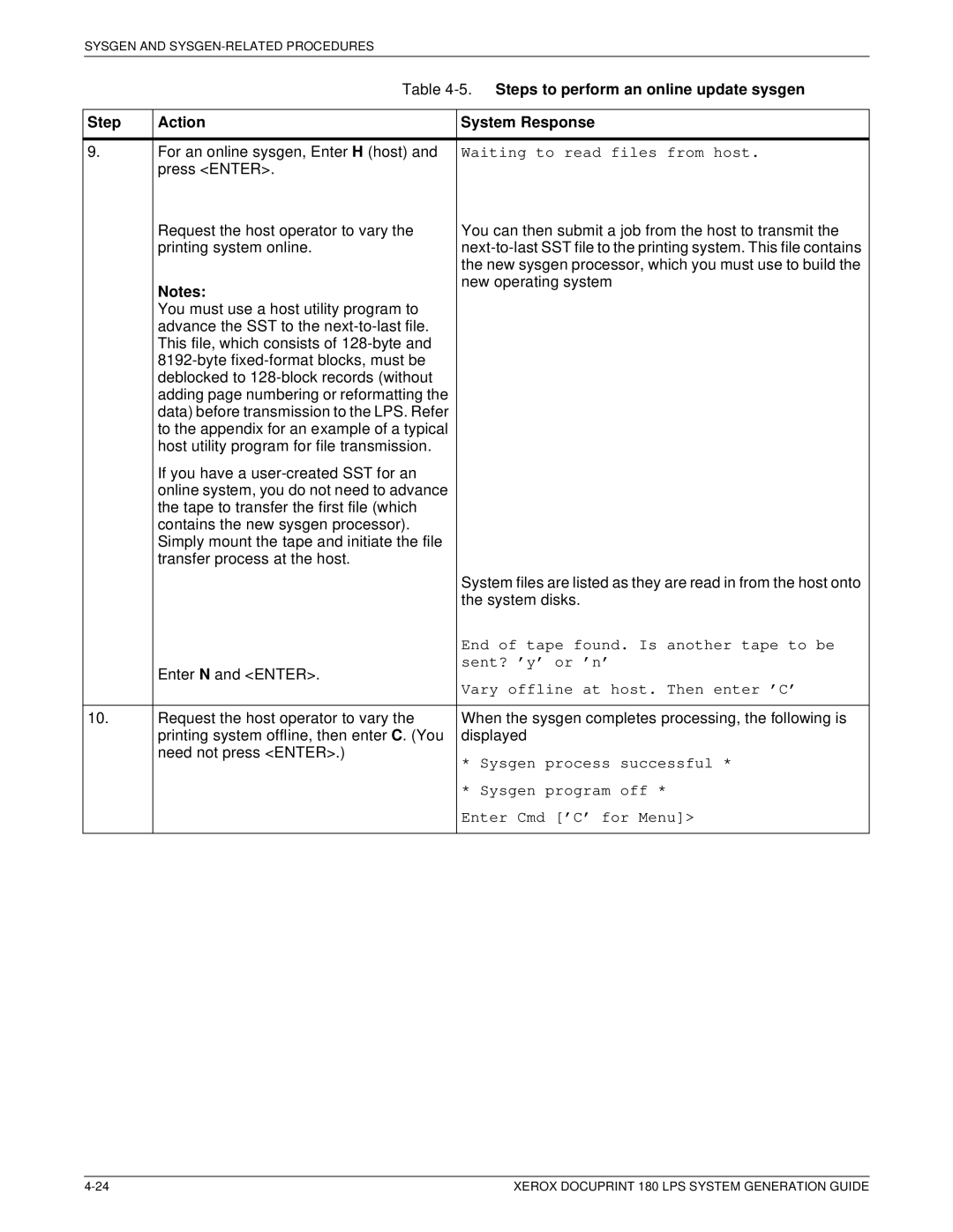 Xerox t 180 manual Waiting to read files from host, End of tape found. Is another tape to be, Sent? ’y’ or ’n’ 