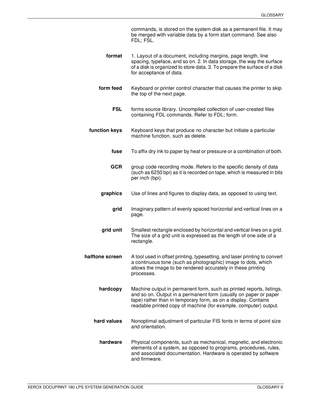 Xerox t 180 manual GLOSSARY-9 