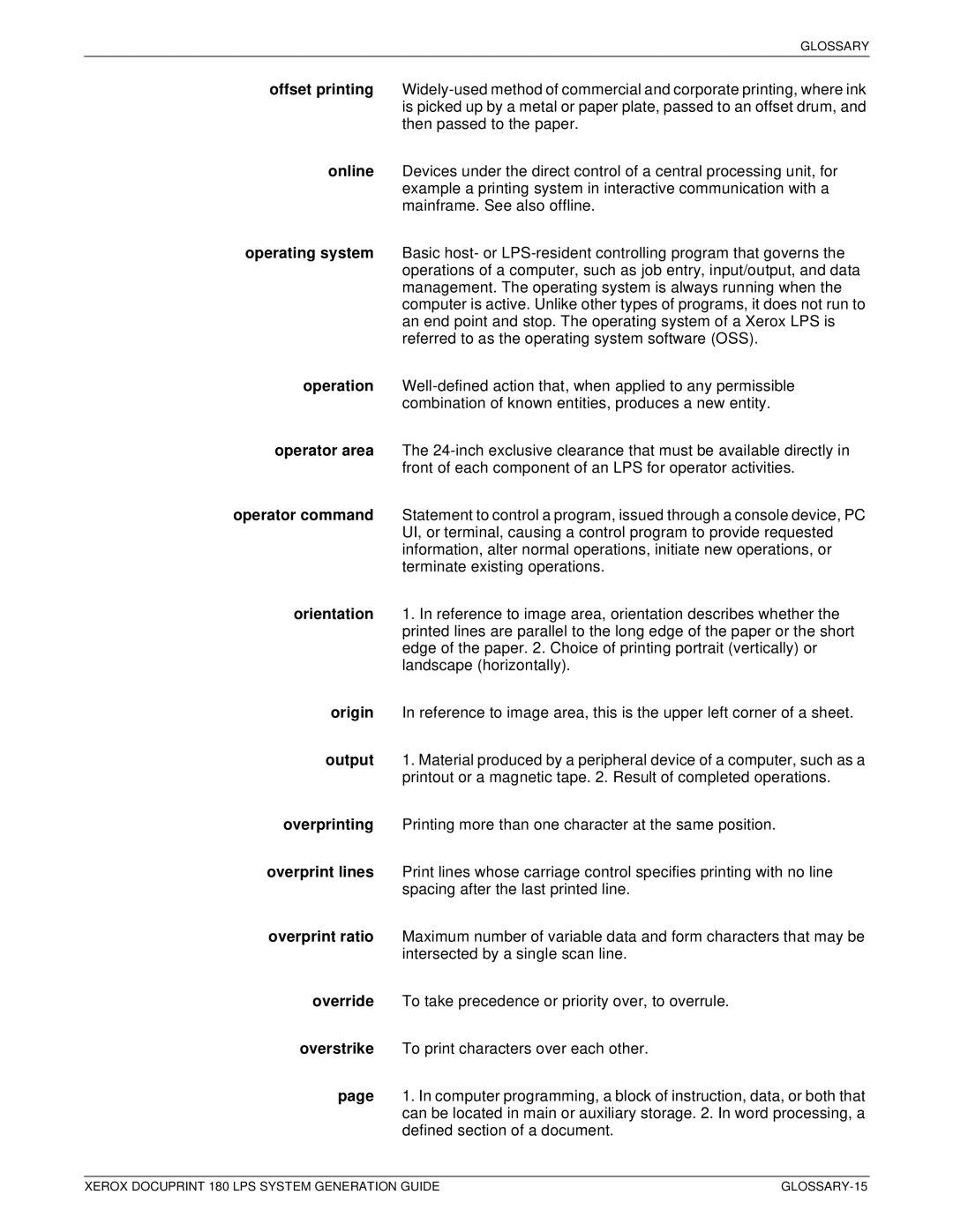 Xerox t 180 manual GLOSSARY-15 