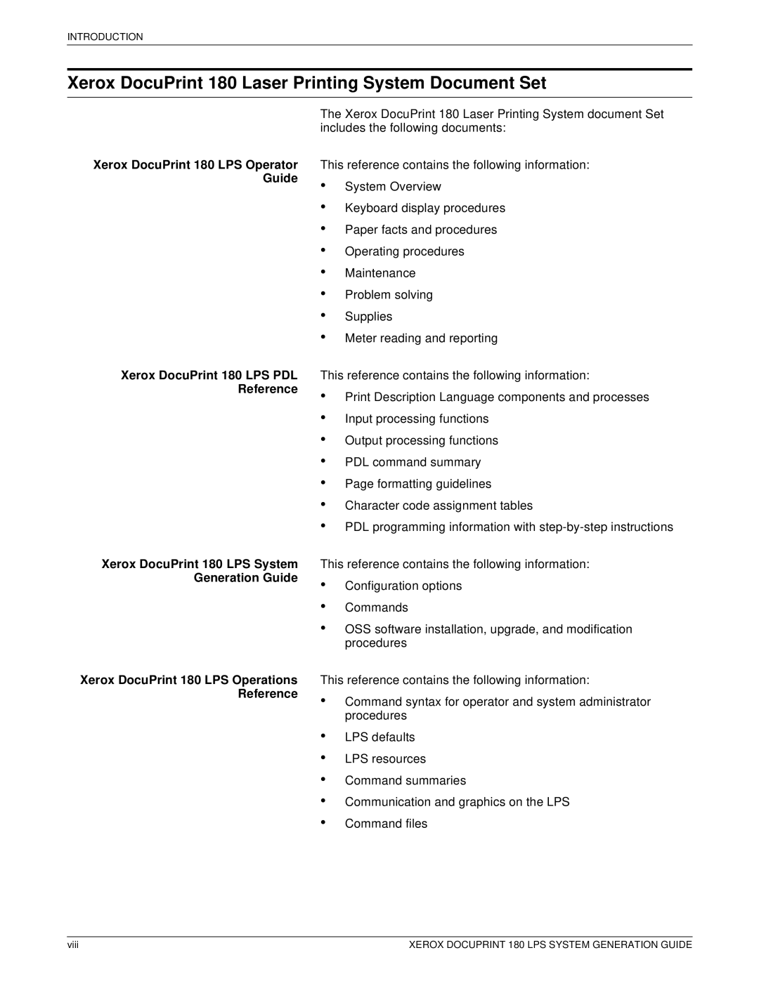 Xerox manual Xerox DocuPrint 180 Laser Printing System Document Set 