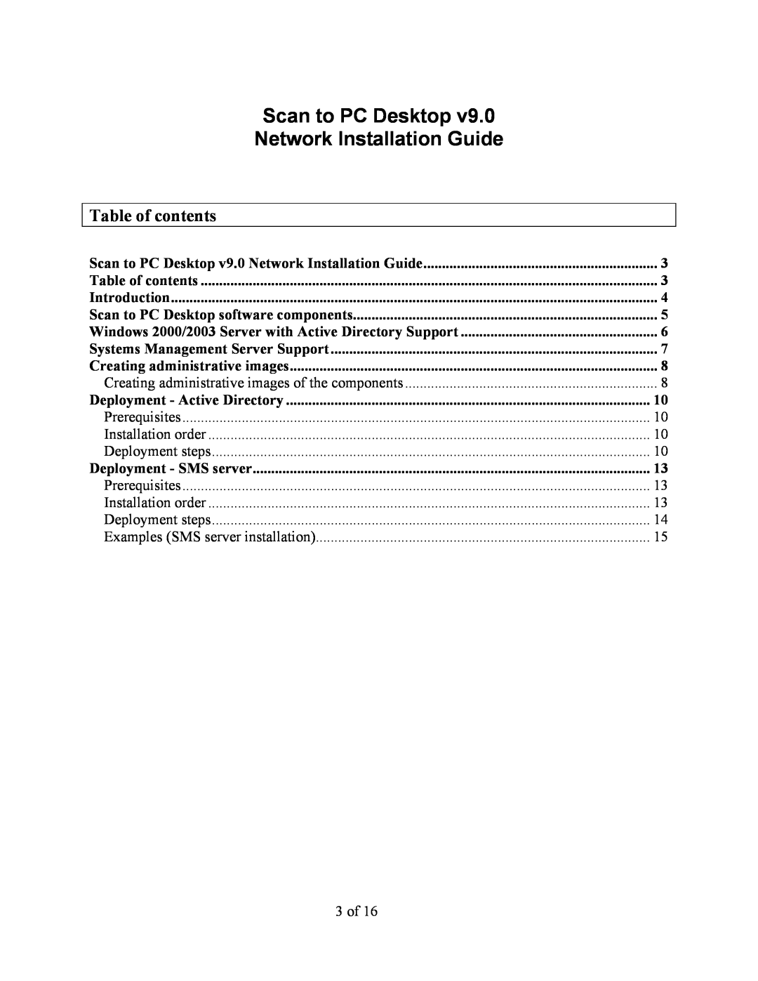 Xerox V9.0 manual Table of contents, Scan to PC Desktop Network Installation Guide 