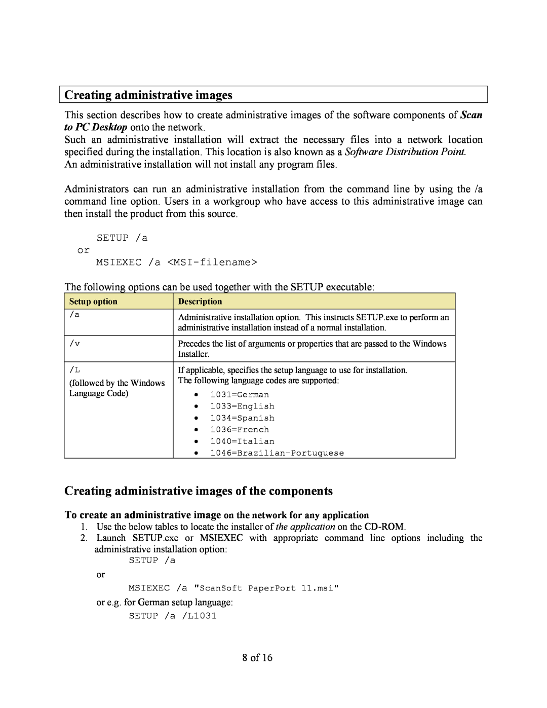 Xerox V9.0 manual Creating administrative images of the components 