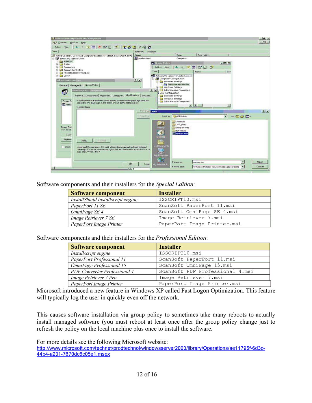 Xerox V9.0 manual Software component Installer 