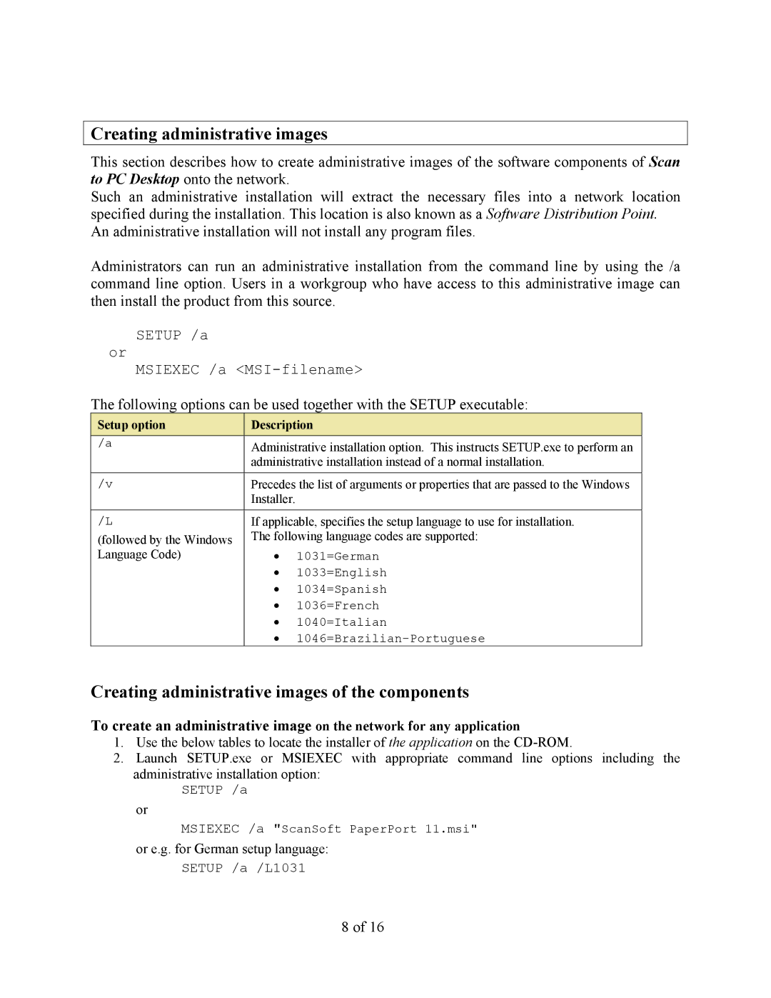 Xerox V9.0 manual Creating administrative images of the components 