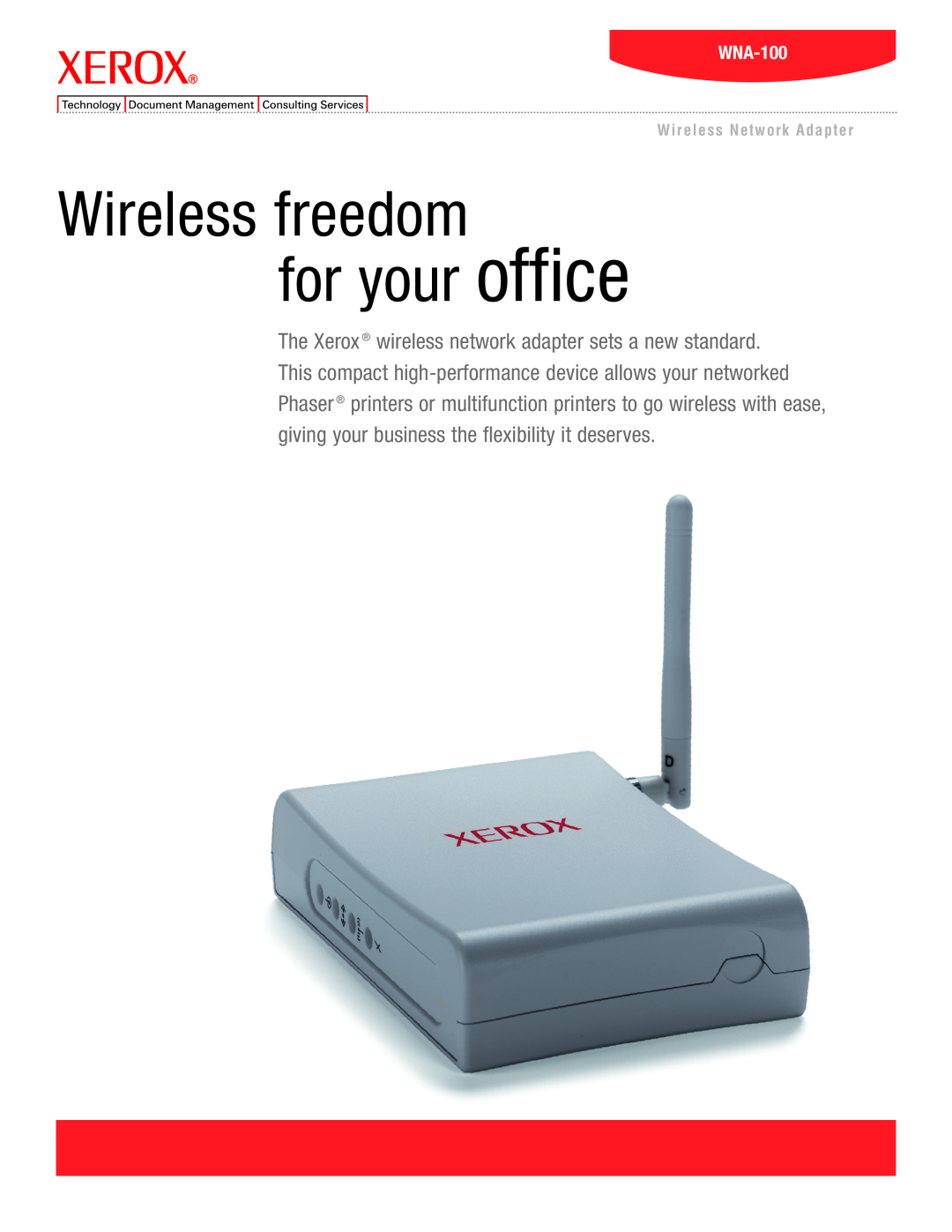 Xerox WNA-100 manual Wireless freedom for your office, Wireless Network Adapter 