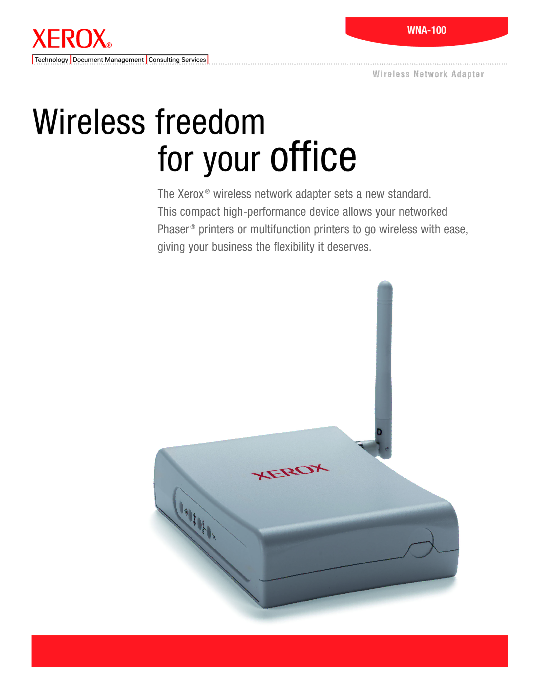 Xerox WNA-100 manual Wireless freedom For your office 