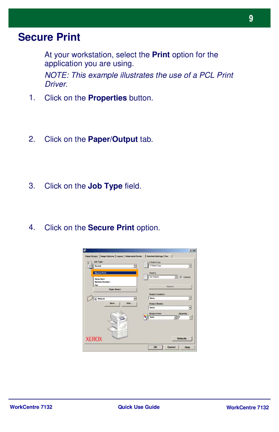 Xerox WorkCenter 7132 manual Secure Print 