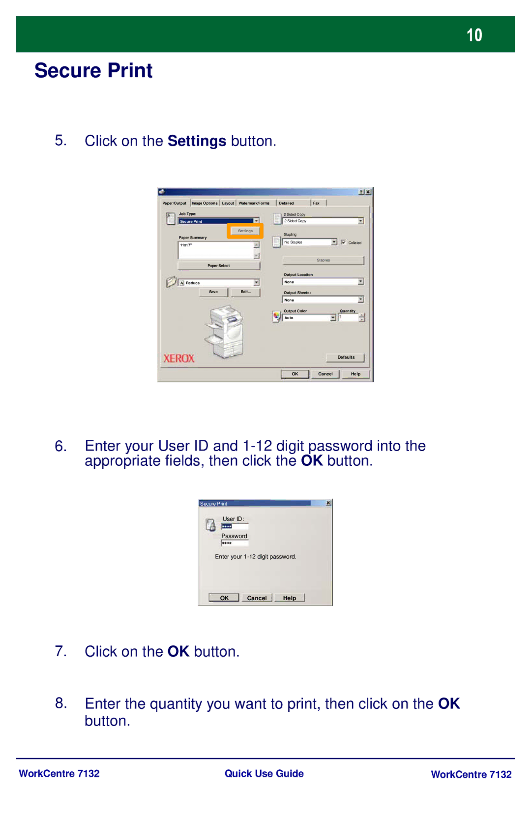 Xerox WorkCenter 7132 manual Click on the Settings button 