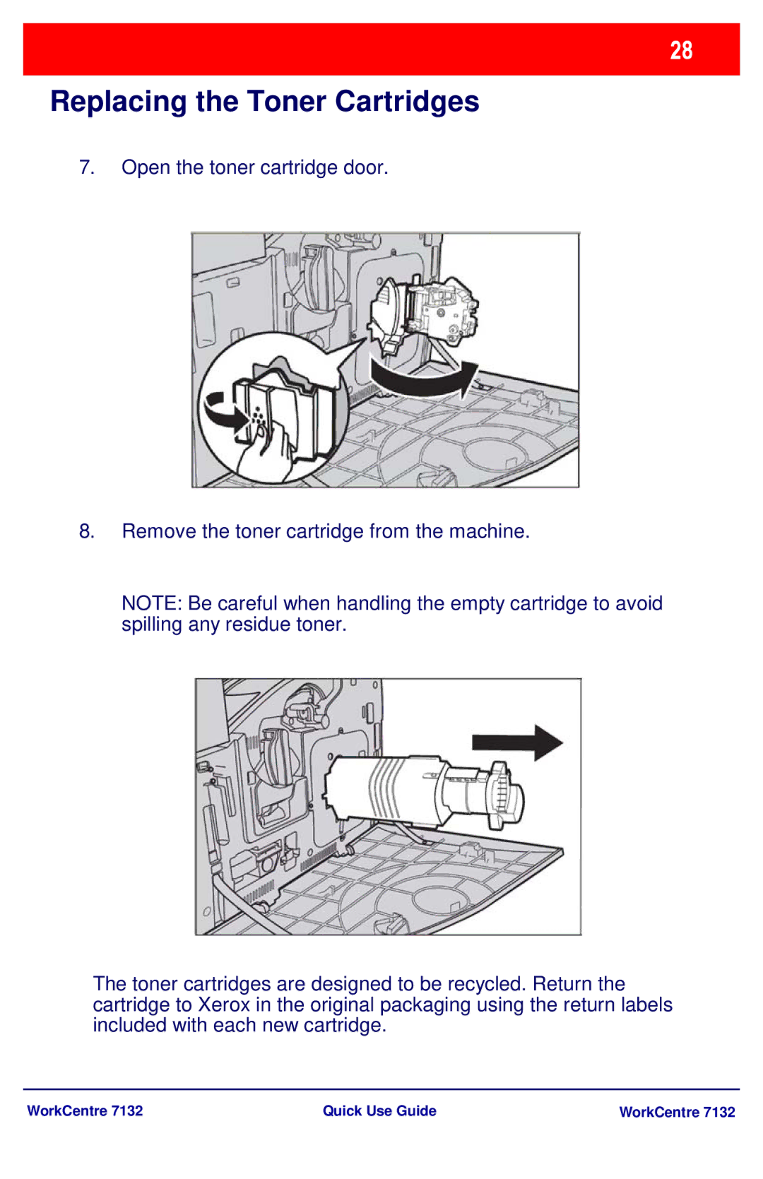 Xerox WorkCenter 7132 manual Replacing the Toner Cartridges 