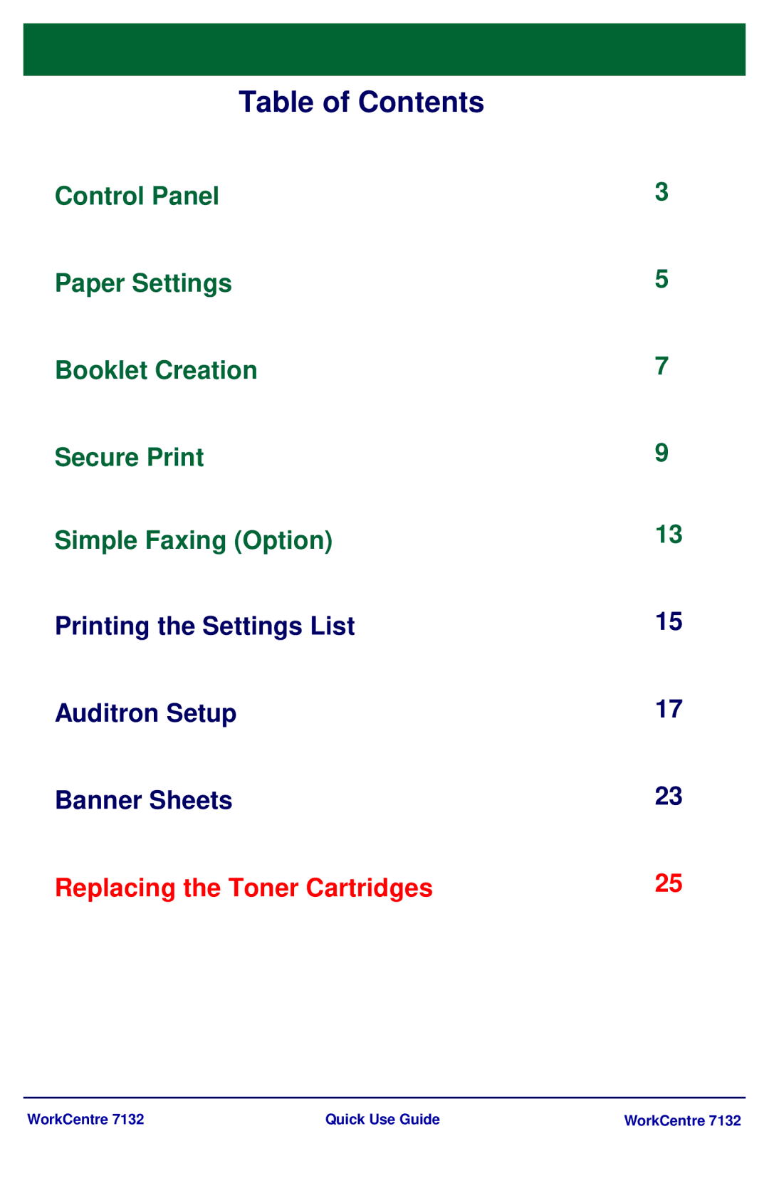 Xerox WorkCenter 7132 manual Table of Contents 