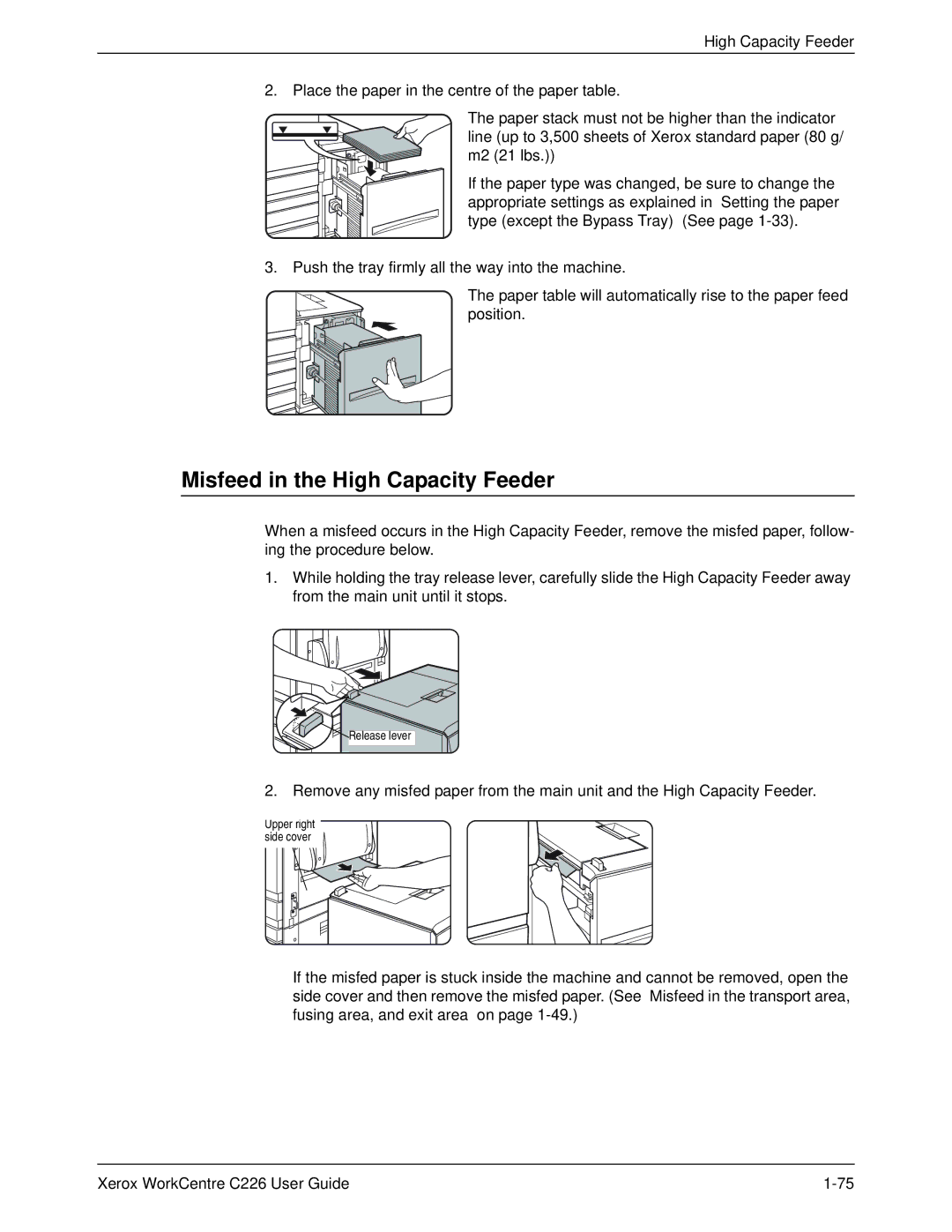 Xerox WorkCentre C226 manual Misfeed in the High Capacity Feeder 