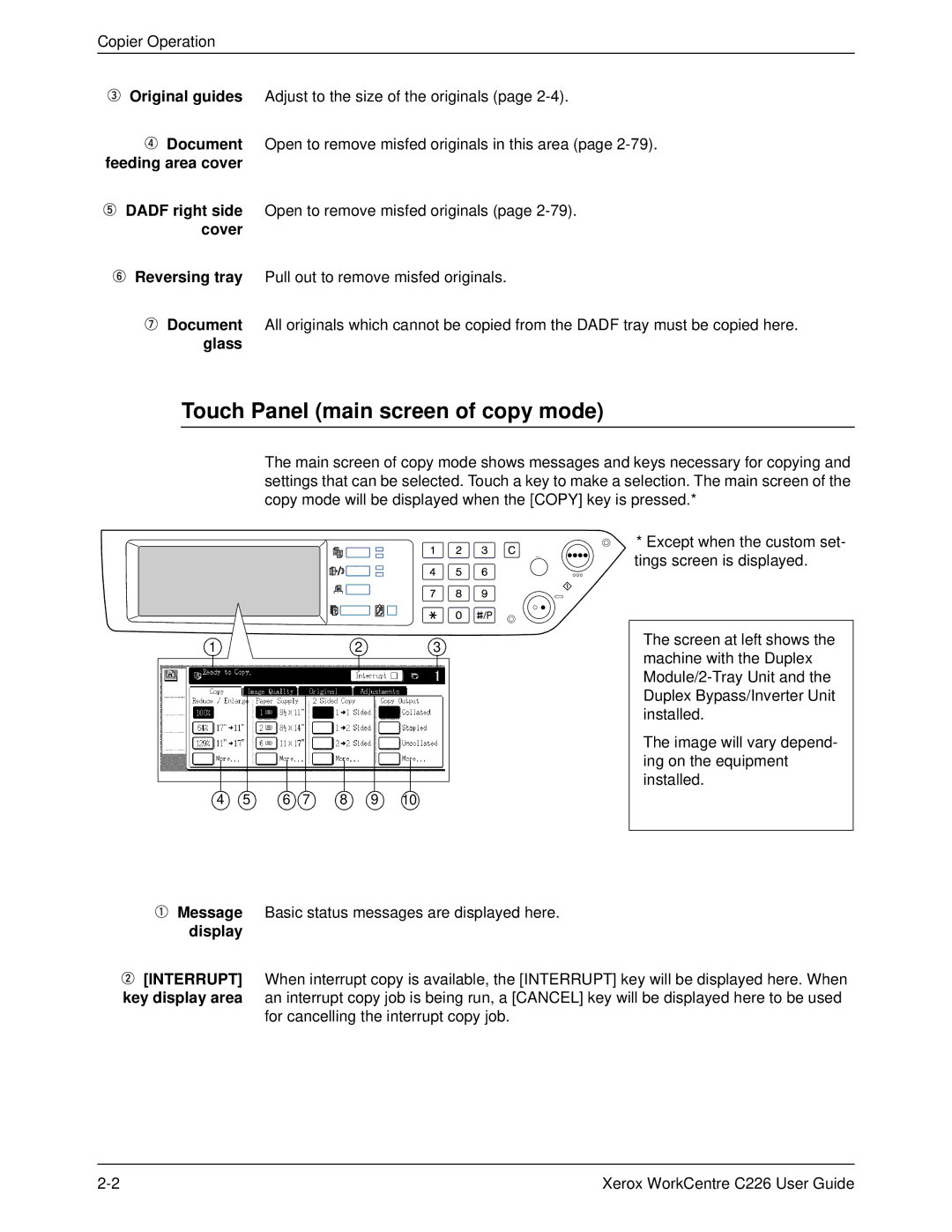 Xerox WorkCentre C226 manual Touch Panel main screen of copy mode, Copier Operation 