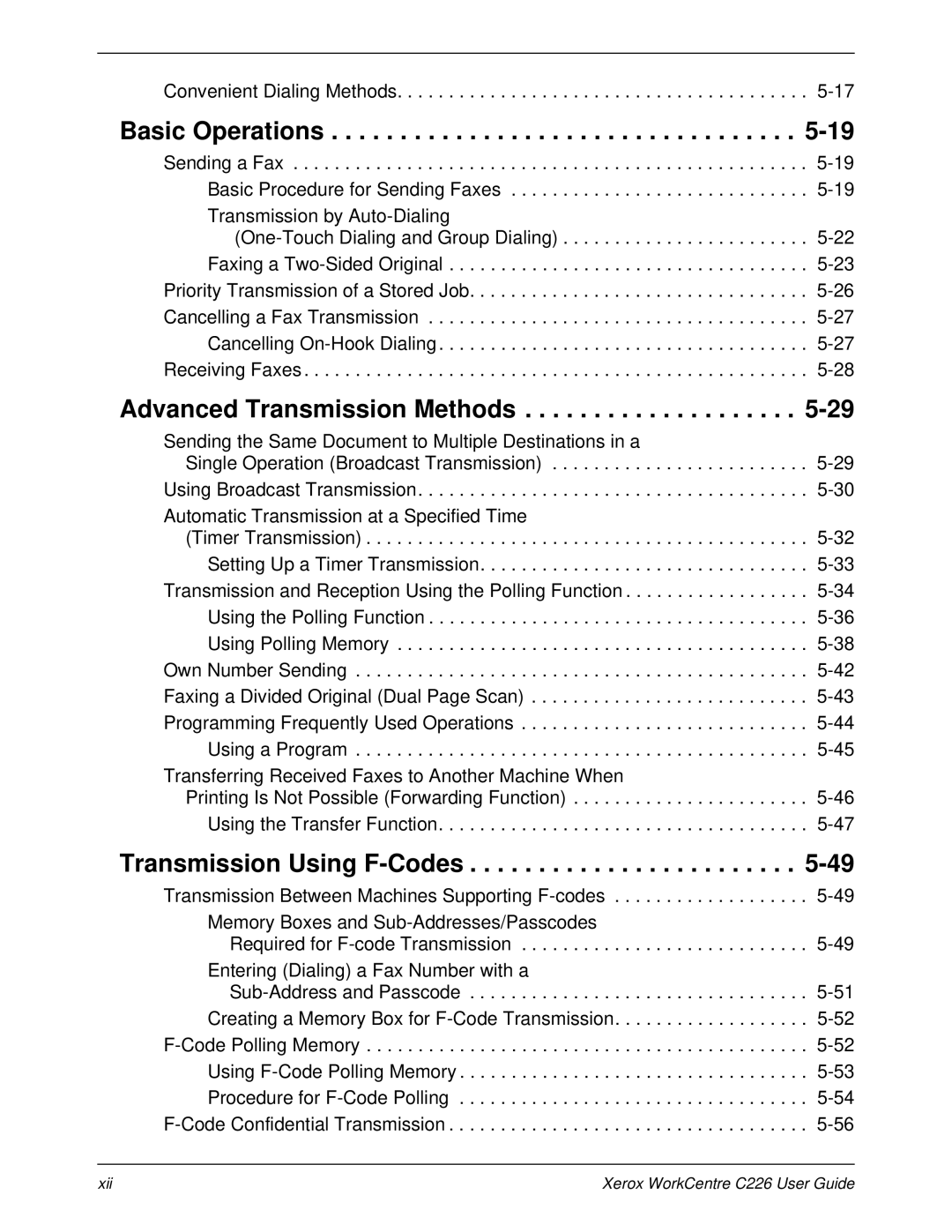 Xerox WorkCentre C226 manual Basic Operations, Advanced Transmission Methods, Transmission Using F-Codes 