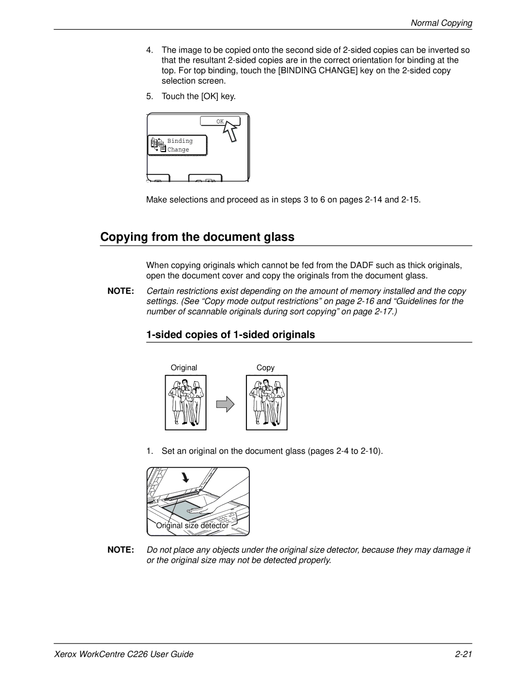 Xerox WorkCentre C226 manual Copying from the document glass, Set an original on the document glass pages 2-4 to 