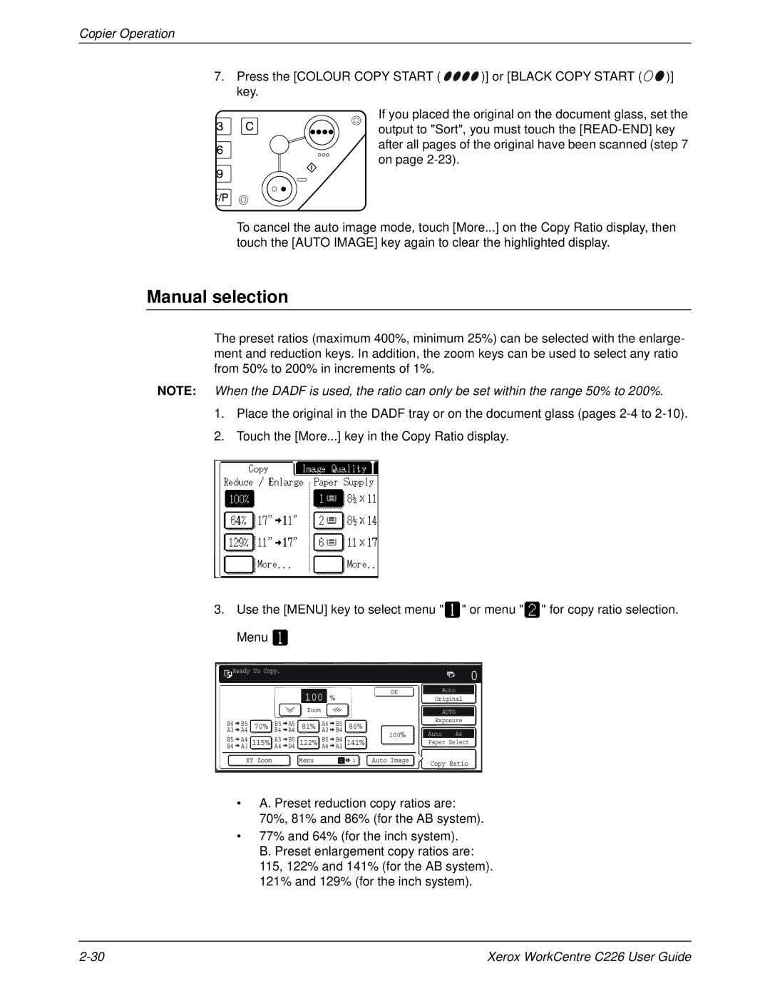 Xerox WorkCentre C226 manual Manual selection, 100 