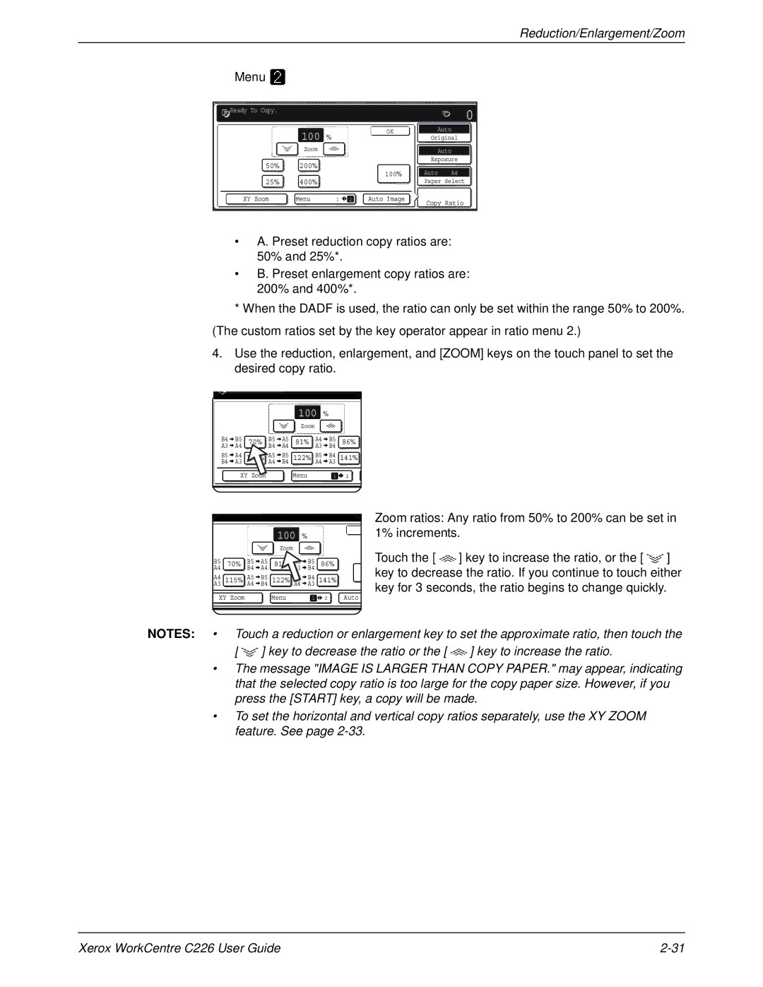 Xerox WorkCentre C226 manual Menu 