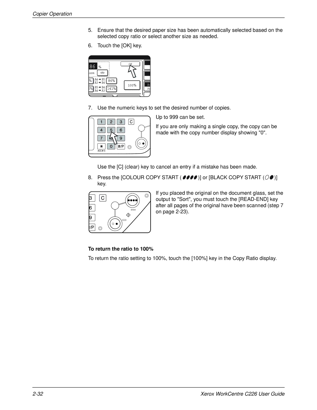 Xerox WorkCentre C226 manual To return the ratio to 100% 