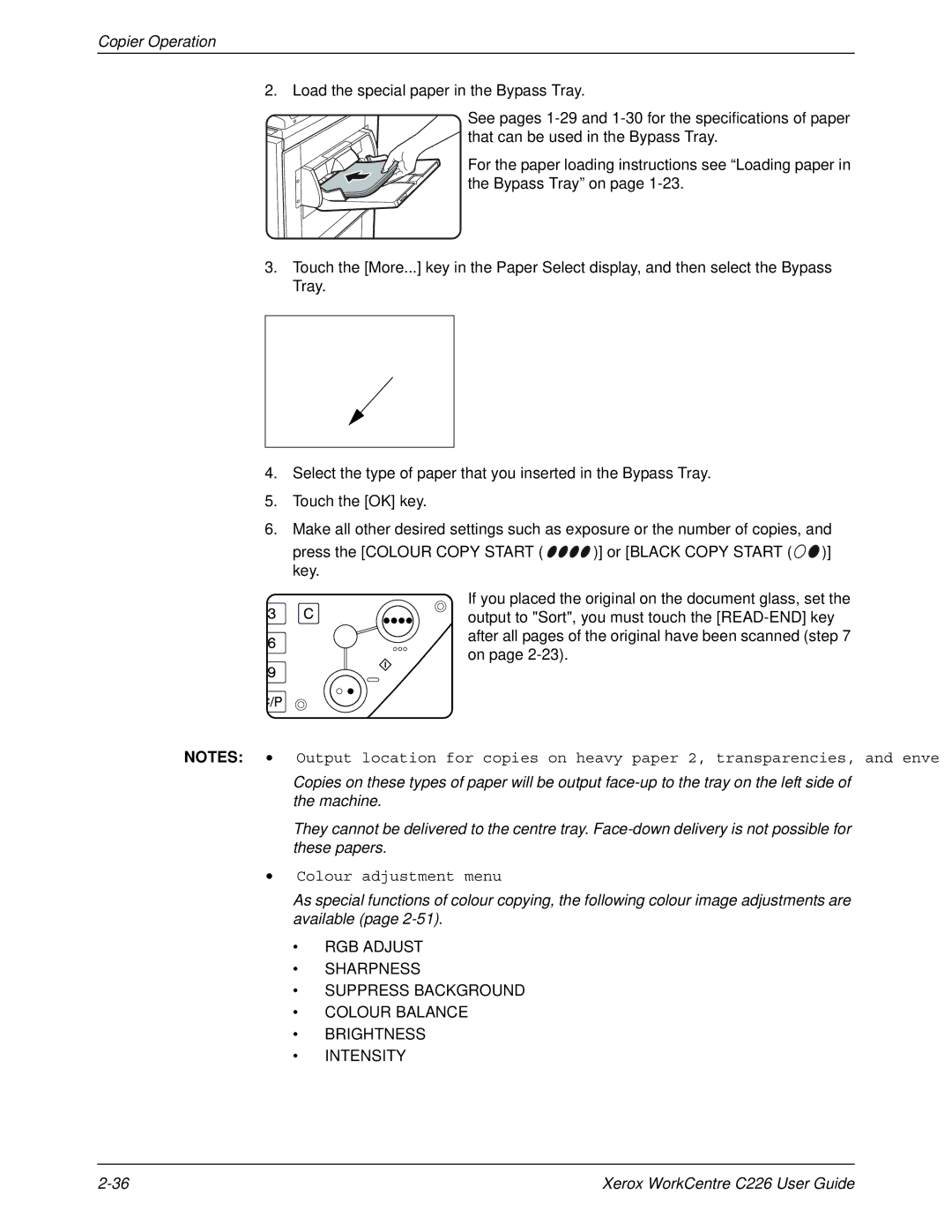 Xerox WorkCentre C226 manual Colour adjustment menu 